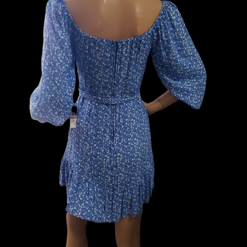 B.DARLIN FLORAL BLUE MINI DRESS SIZE 1/2 - Picture 4 of 11